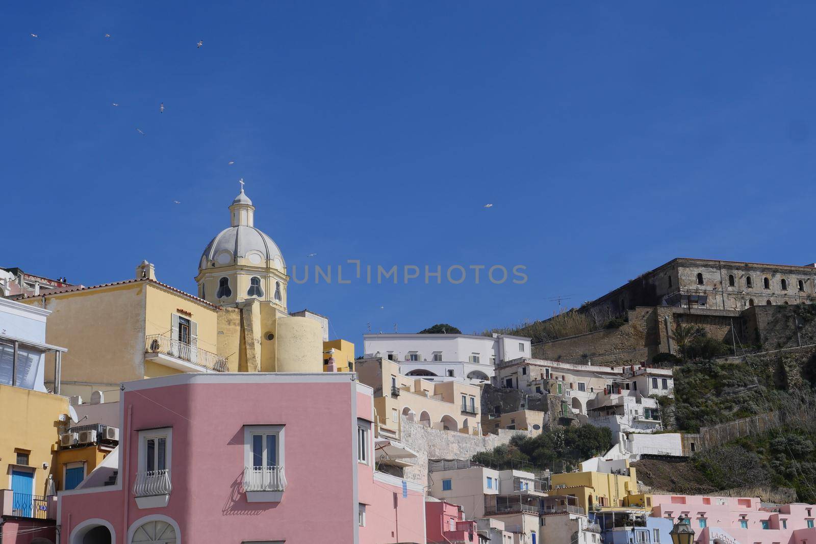 Daylight view of beautiful Procida in sunny summer day, Procida Island, Italy, High quality photo
