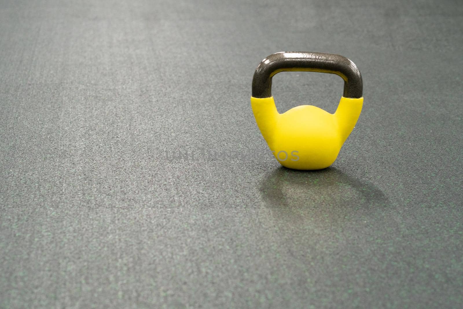 Yellow kettlebell weight healthy concept, for workout equipment in bodybuilding from power training, bright raining. Pace pound fitness, physical dumbbell black fresh black background object by 89167702191