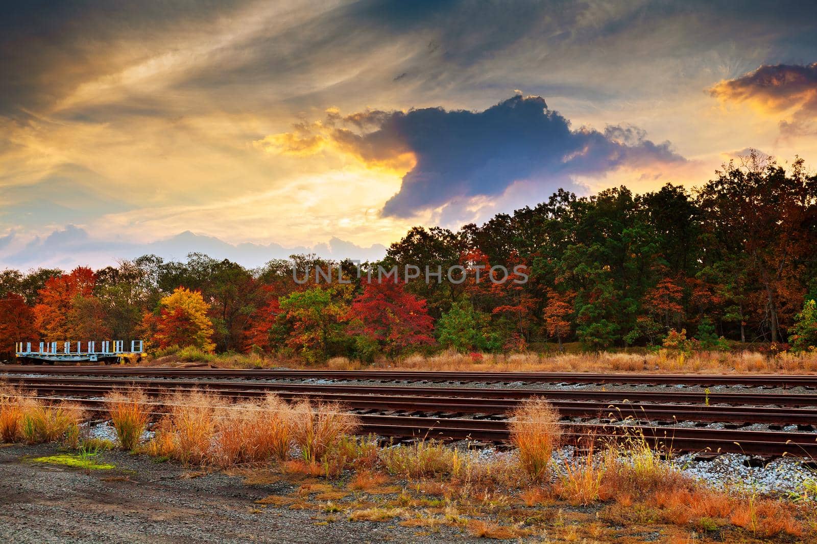 Colorful autumn sunset with sun rays coloring the clouds Autumn sunrise sky cloud