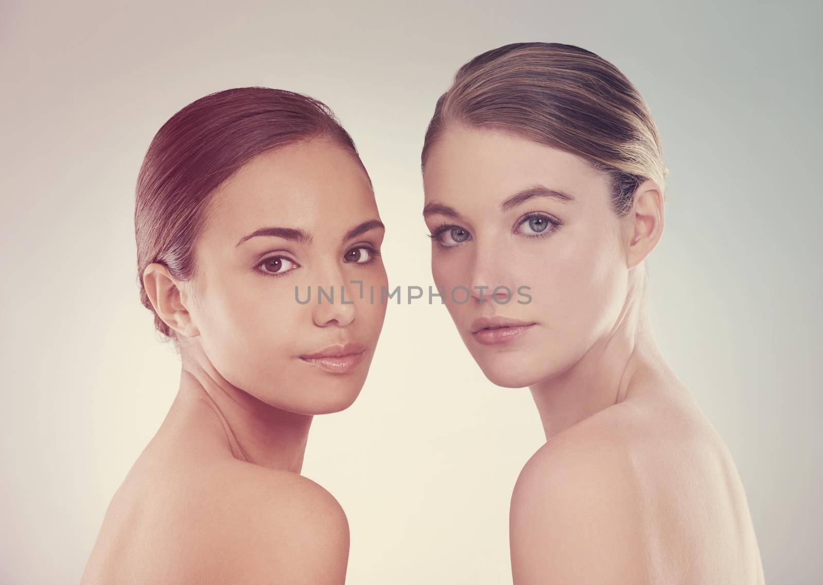 Studio beauty shot of a two young models.