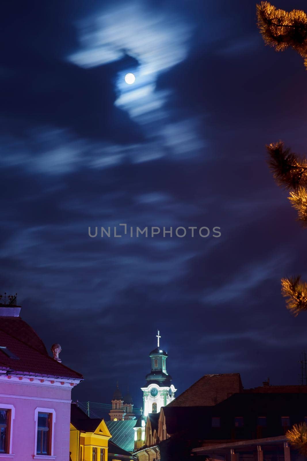October 14. 2016 downtown roof Night Uzhgorod Ukraine road lights