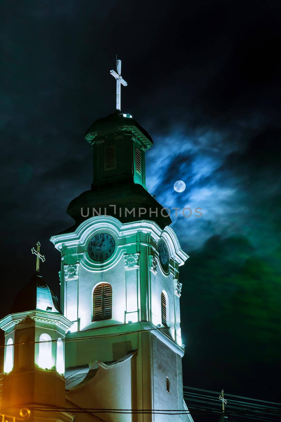 Night view of Roman Catholic Cathedral St. George in Uzhgorod by ungvar
