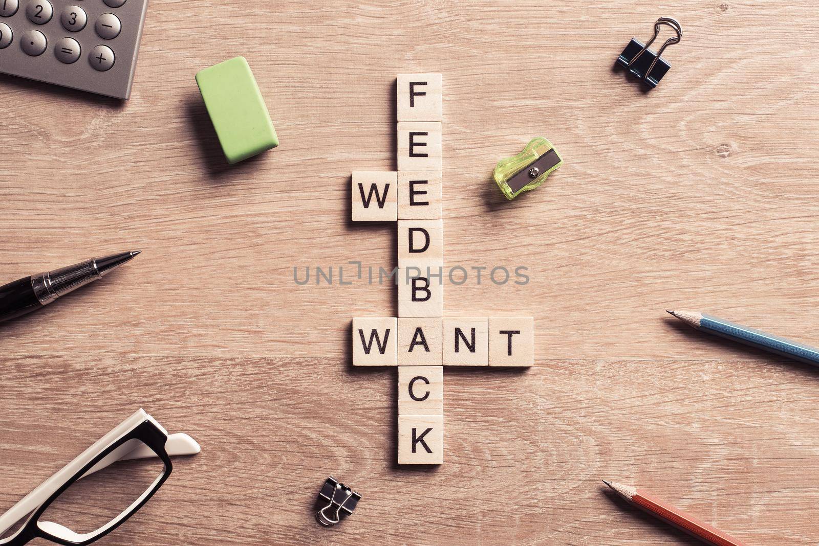 Words of business marketing collected in crossword with wooden cubes