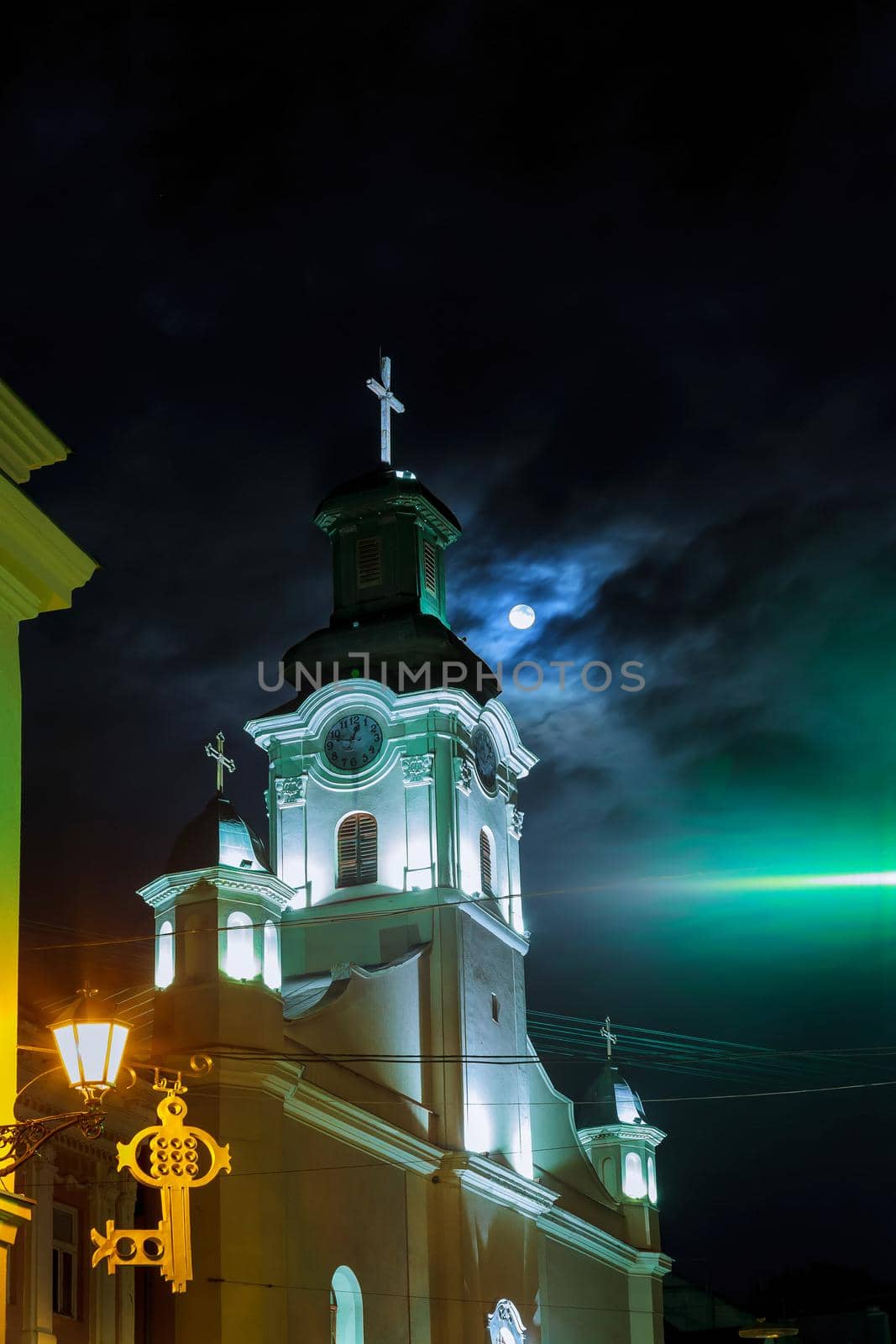 Night view of Roman Catholic Cathedral St. George in Uzhgorod by ungvar