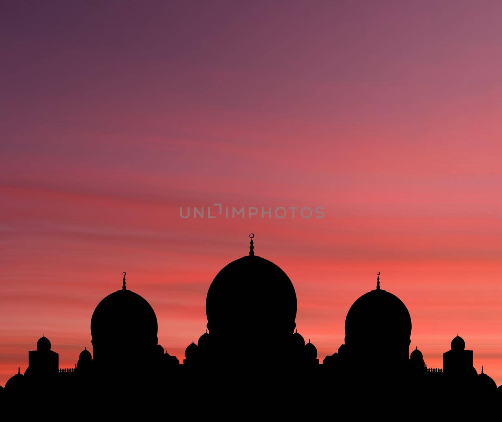 After sunset mosque. landscape with beautiful mosques and minarets. Place your text here. Ramadan kareem. High quality photo