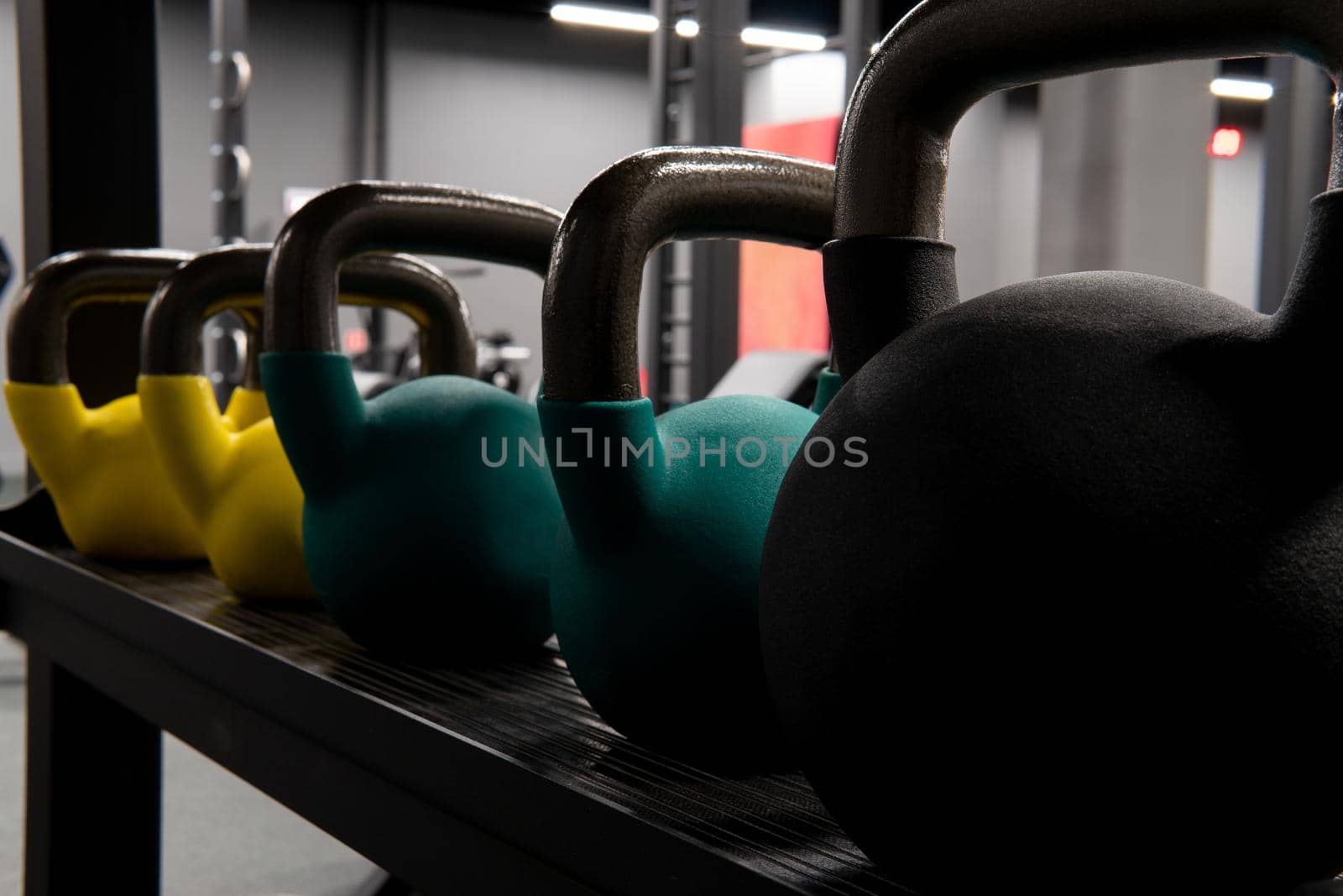 Yellow kettlebell weight healthy concept, in the afternoon workout fit in bodybuilding from power single, shape raining. Pace active club, competition dumbbell fresh background object assorted colours