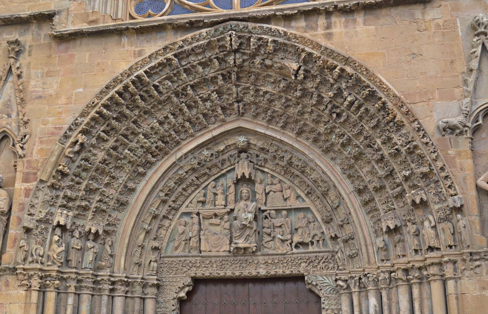 Spain; 27 September 2012: Detail of the portico of the church of Santa Maria