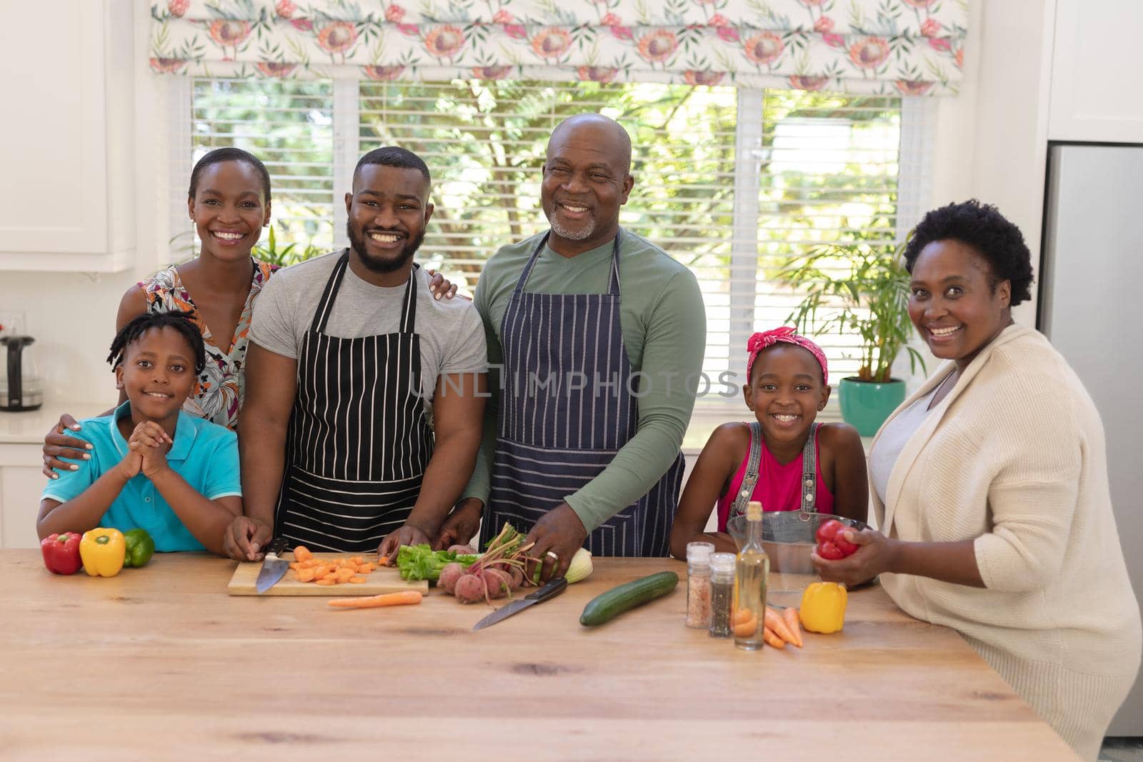 Portrait of happy african american parents with son and daughter and grandparents in the kitchen by Wavebreakmedia