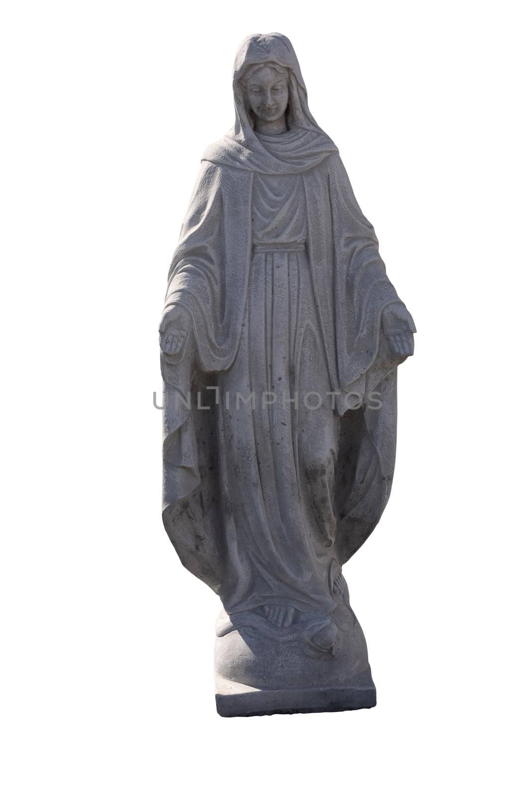 Stone sculpture of virgin mary on white background by Wavebreakmedia