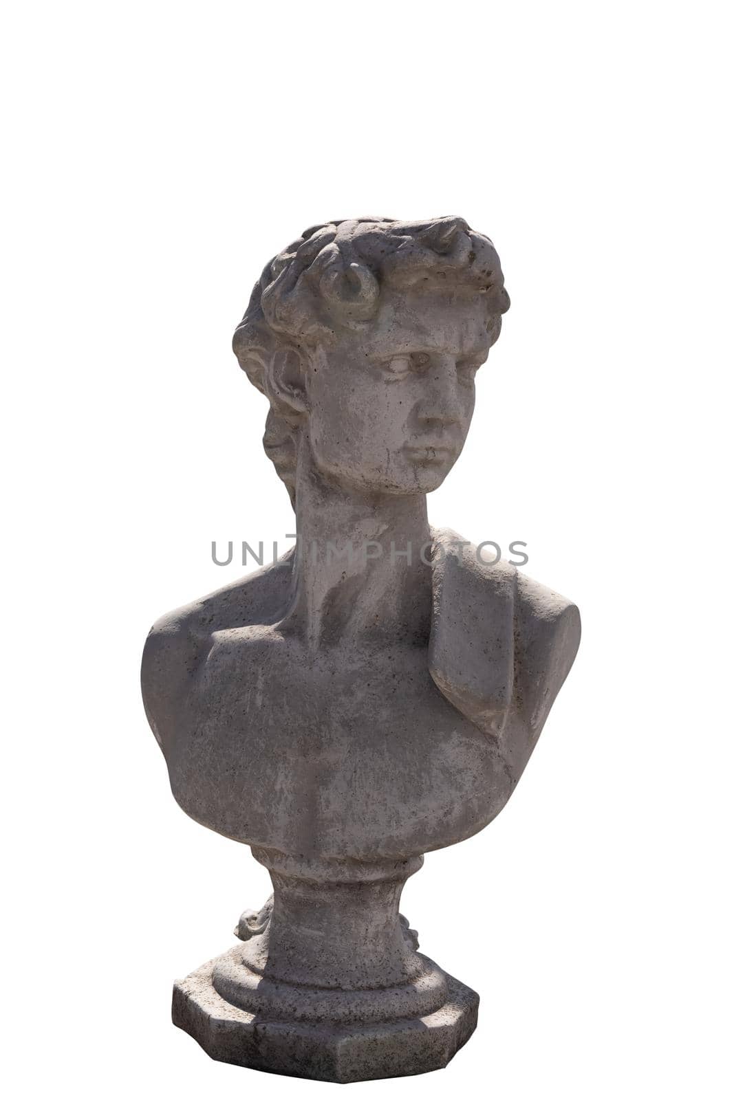 Ancient stone sculpture of man's bust on white background by Wavebreakmedia