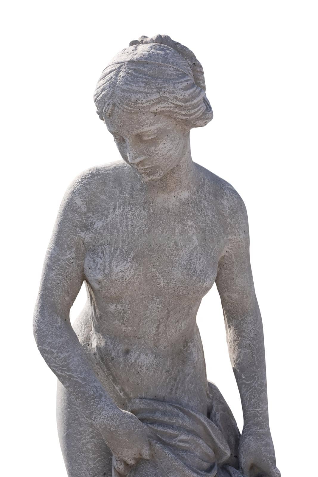 Stone sculpture of upper body of naked woman on white background by Wavebreakmedia