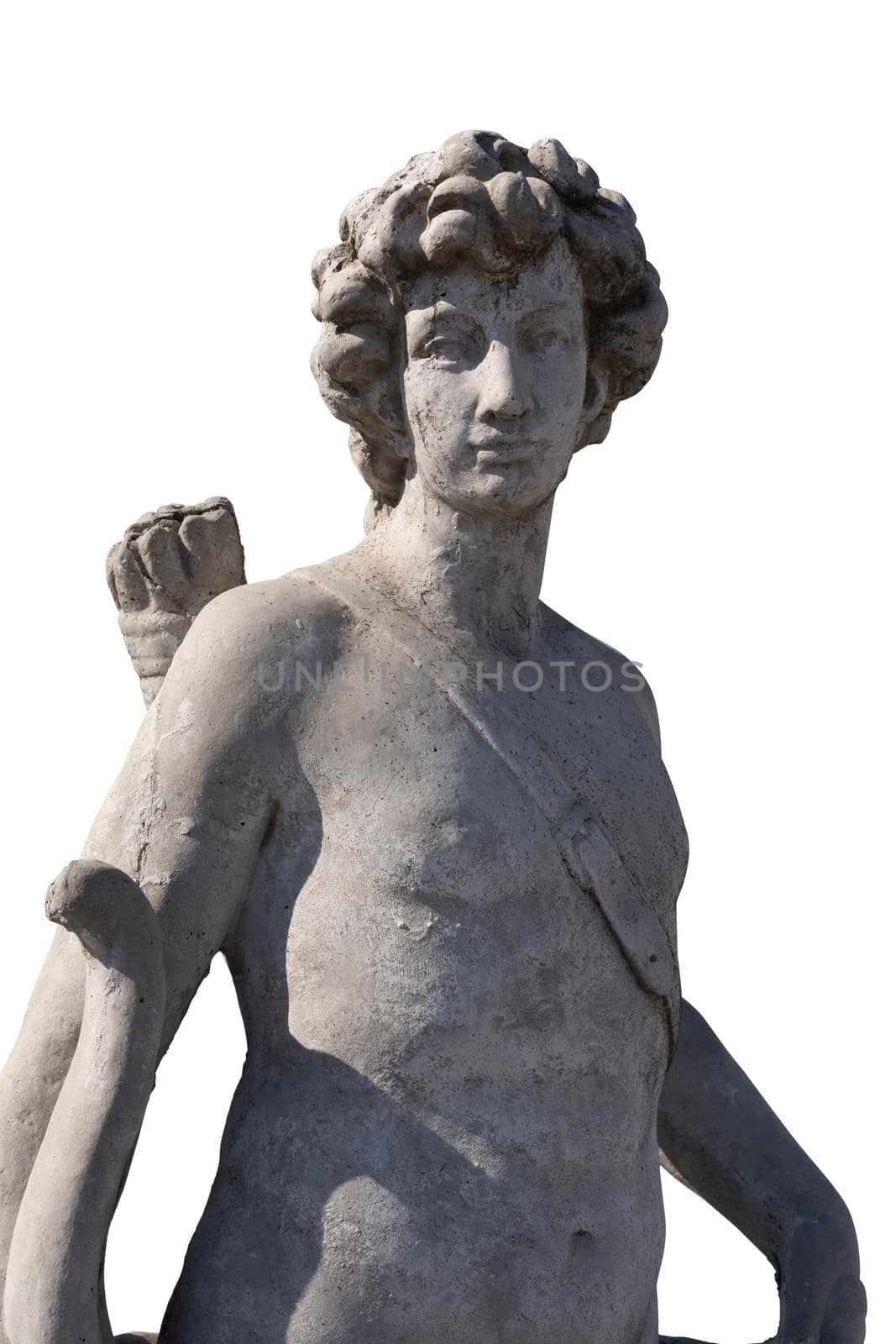 Stone sculpture of male hunter with archer's bag on white background by Wavebreakmedia