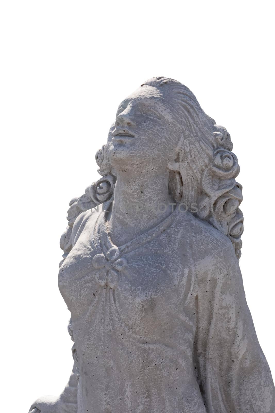 Close up of stone sculpture of woman with eyes closed on white background by Wavebreakmedia