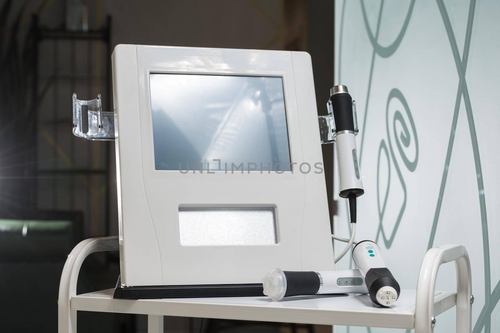 Hardware cosmetology device for ultrasonic cleaning procedure face. Spa. Cleansing skin pores and deep moisturizing.