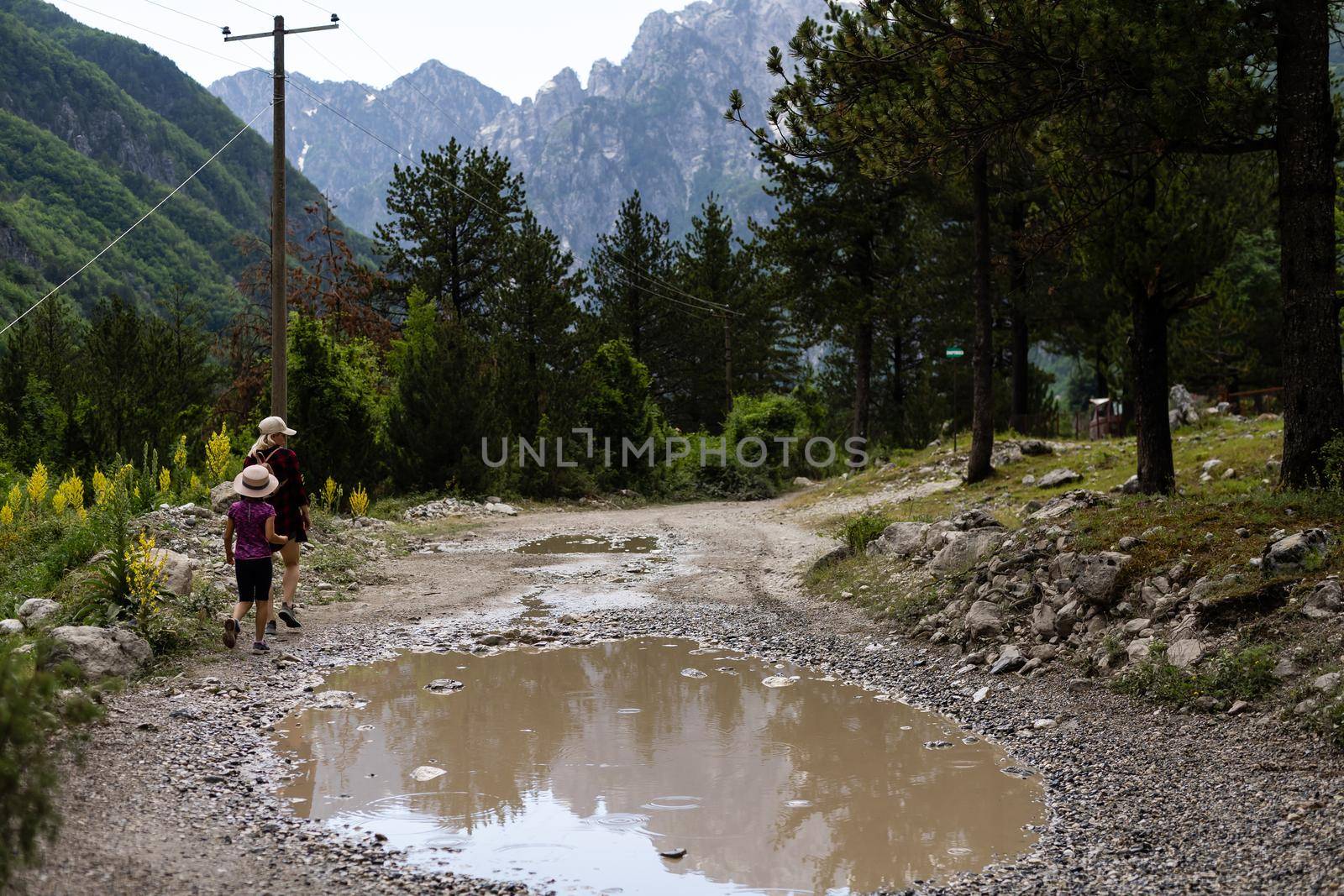 Theth, Albania, Tourists exploring the beautiful Albanian nature.