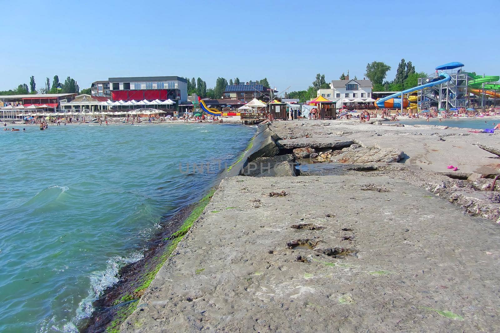 Aerial view at Sopot beach and pear in summertime