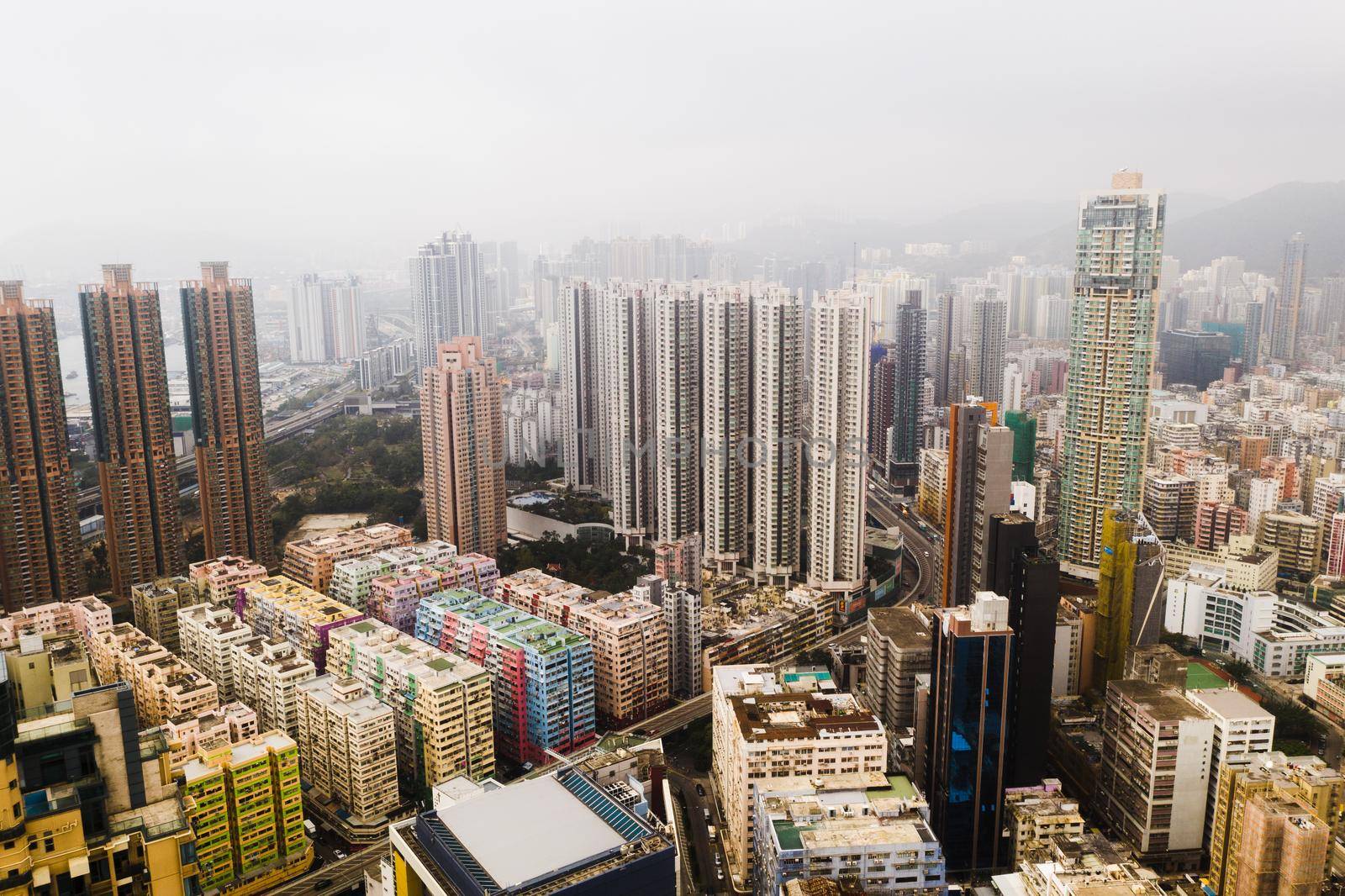 Shot of skyscrapers, office blocks and other commercial buildings in the urban metropolis of Hong Kong.