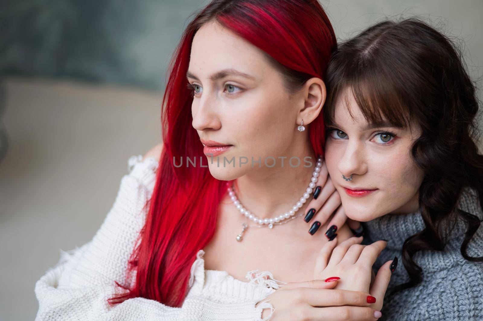 Portrait of young Caucasian women in a relationship. LGBT