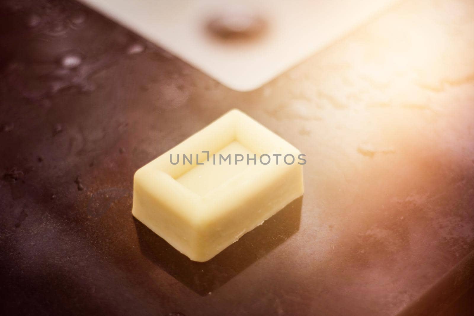 soap bar in bathroom and spa care show purity for shower in container