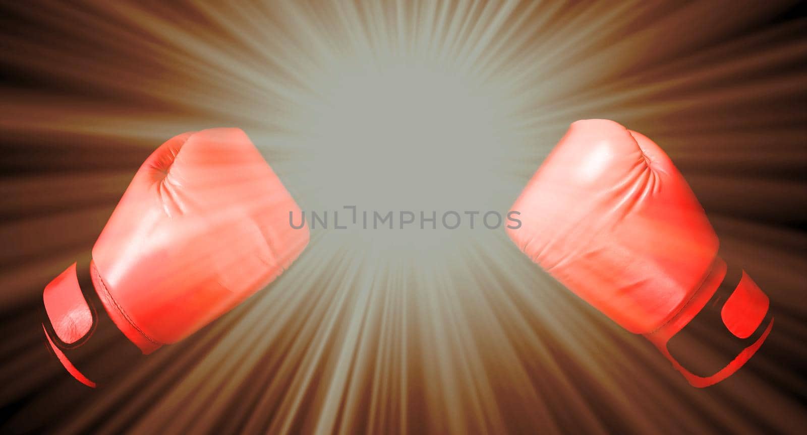 versus Boxing glove in punching  in black background with copy space