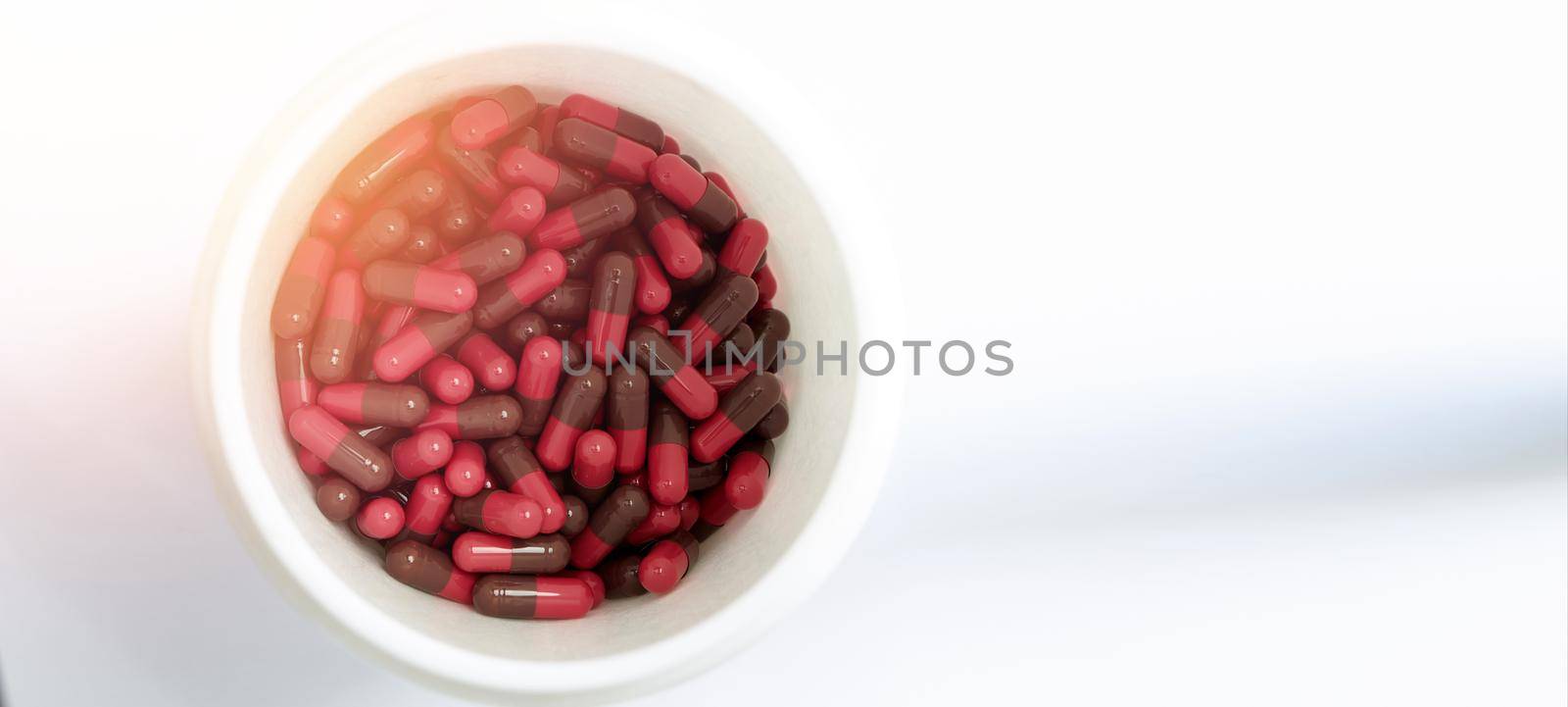 pill capsule in bottle top view