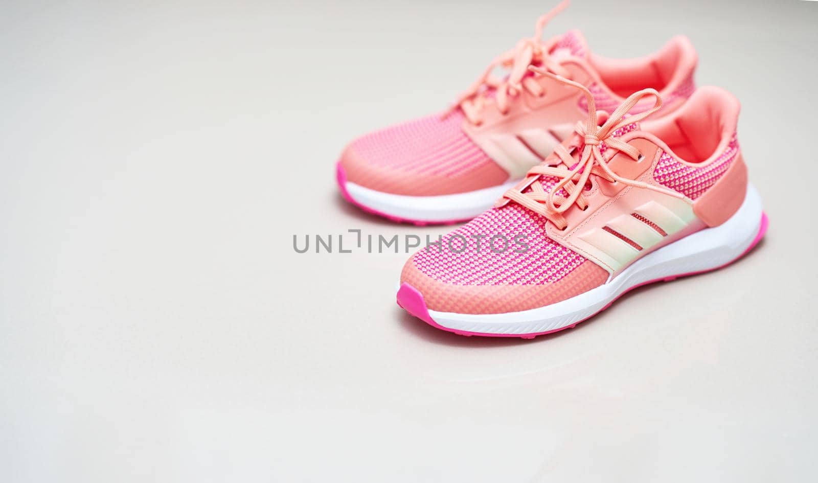 pink sport shoes on top view ,on  floor