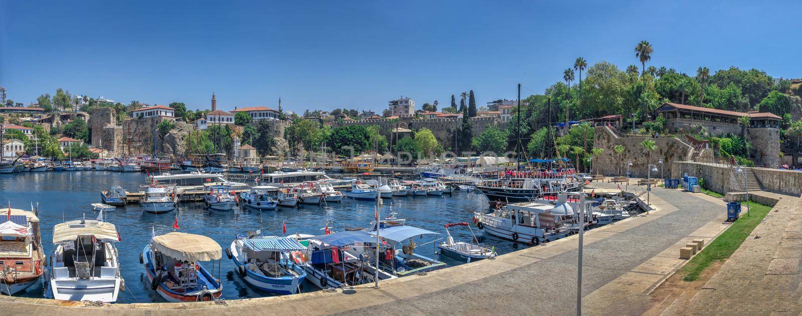 Antalya, Turkey 19.07.2021. Roman harbor in the old city of Antalya, Turkey, on a sunny summer day