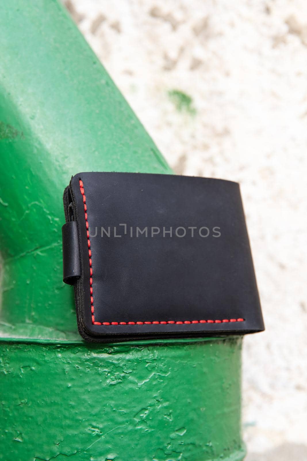 hand made leather wallet . Leather craft. Selective focus.