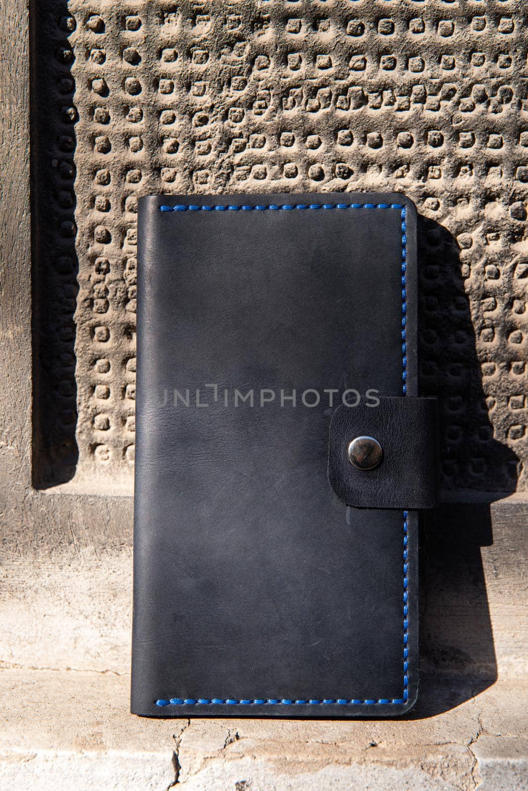 hand made leather wallet . Leather craft. Selective focus.