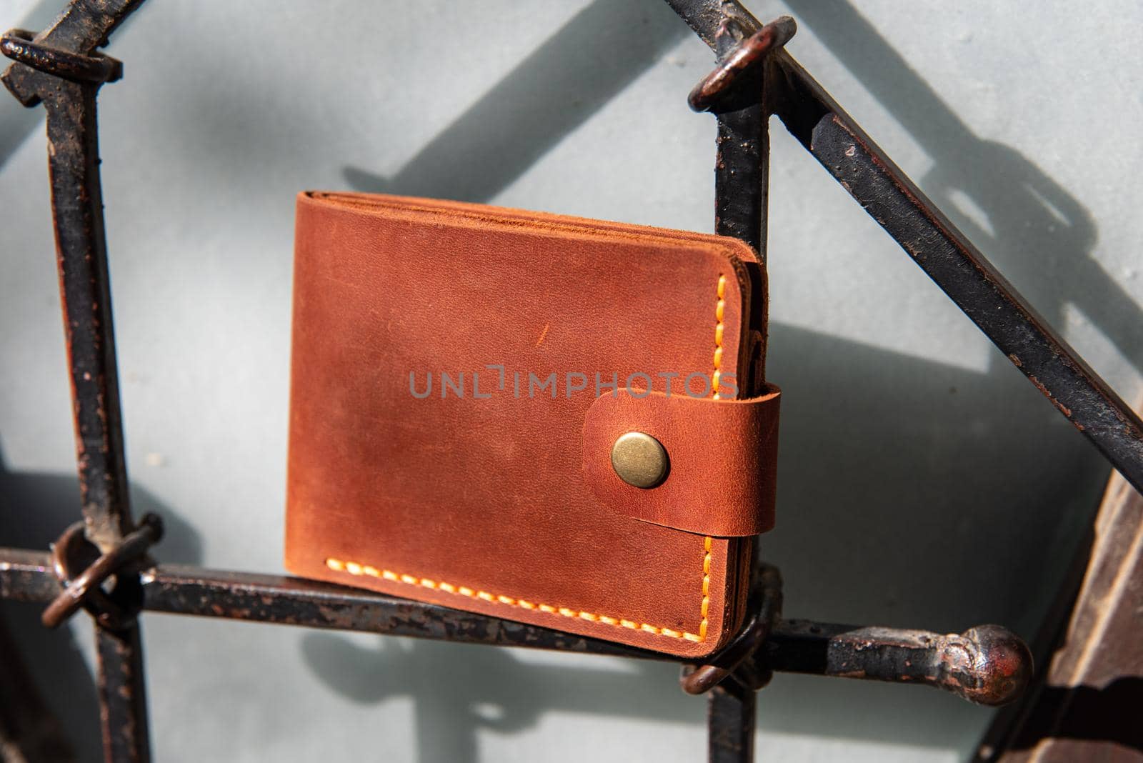 hand made leather wallet . Leather craft. Selective focus.