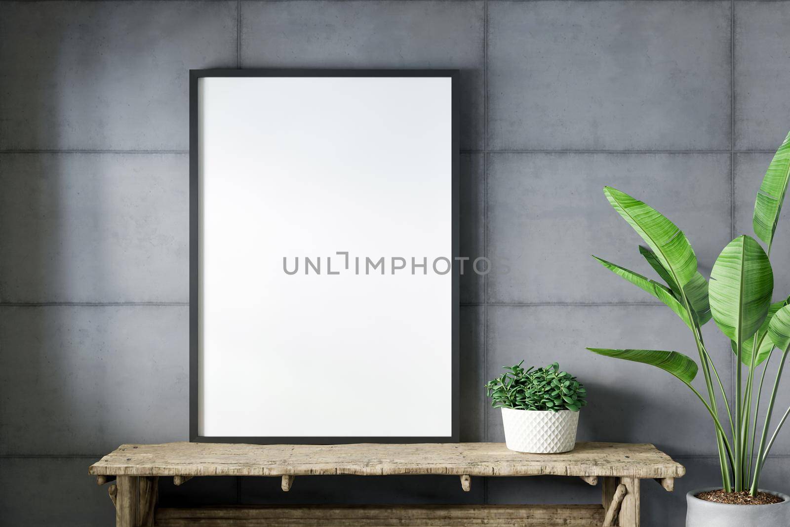 Blank empty picture frame mockup on gray cement wall. by ijeab