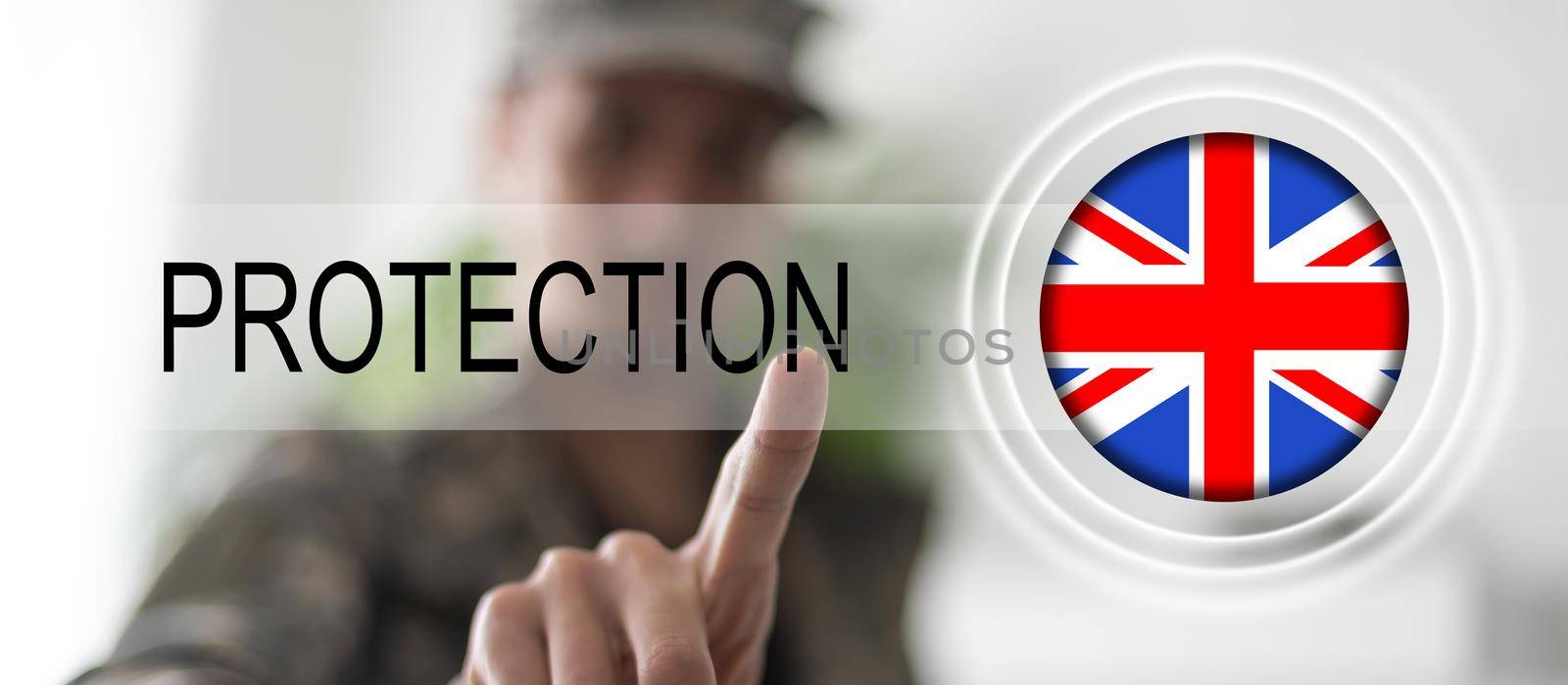 Great Britain flag with virtual protection button.