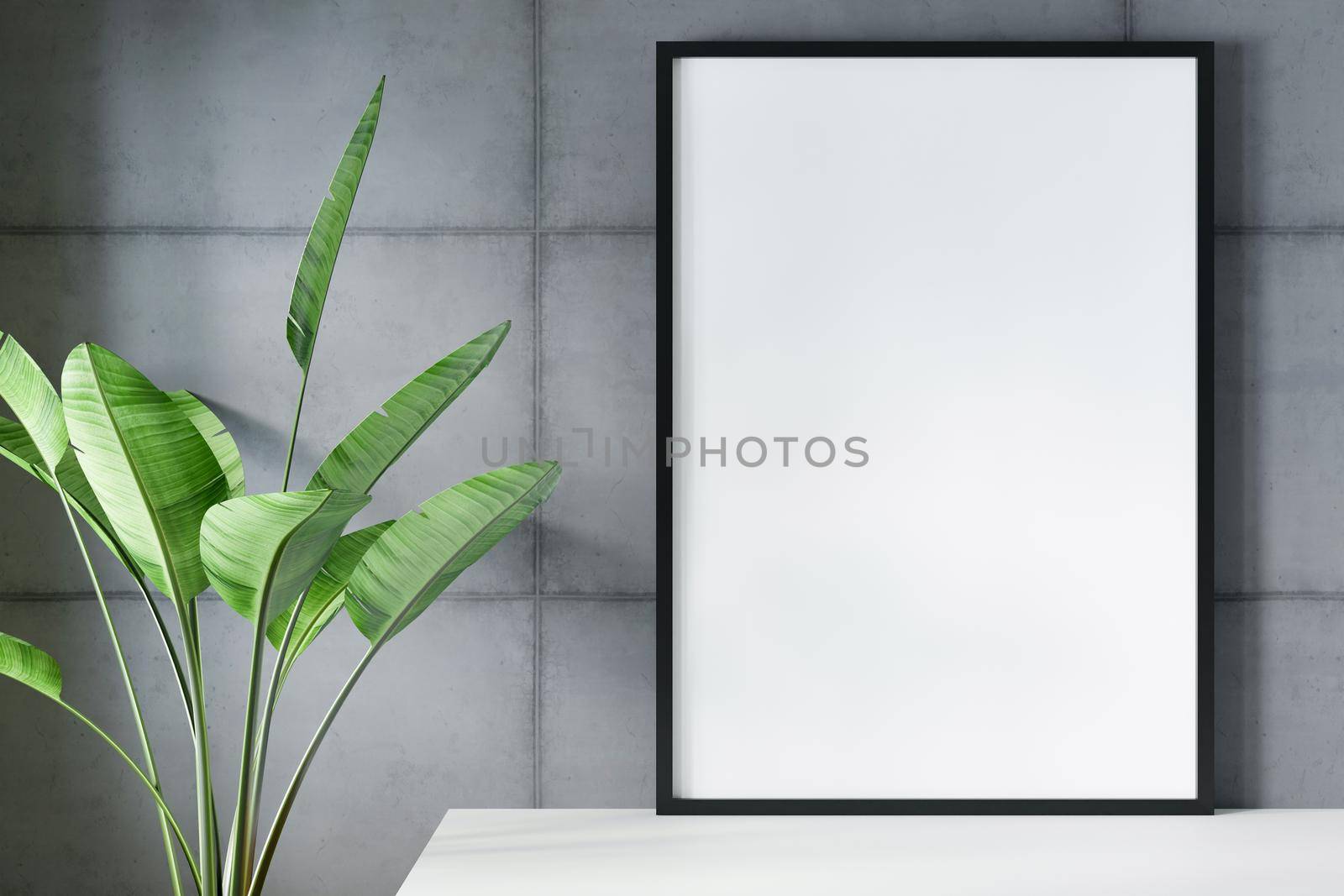 Blank empty picture frame mockup on gray cement wall. by ijeab