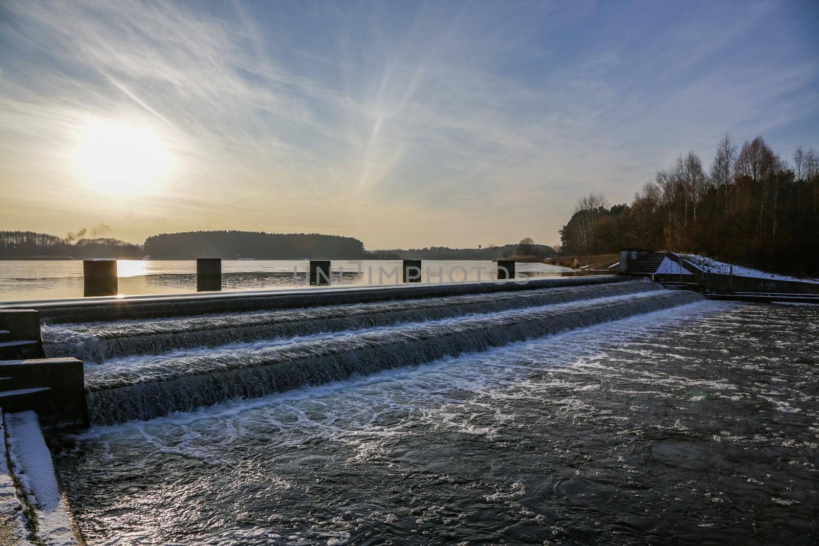 river dam. Dam water release,