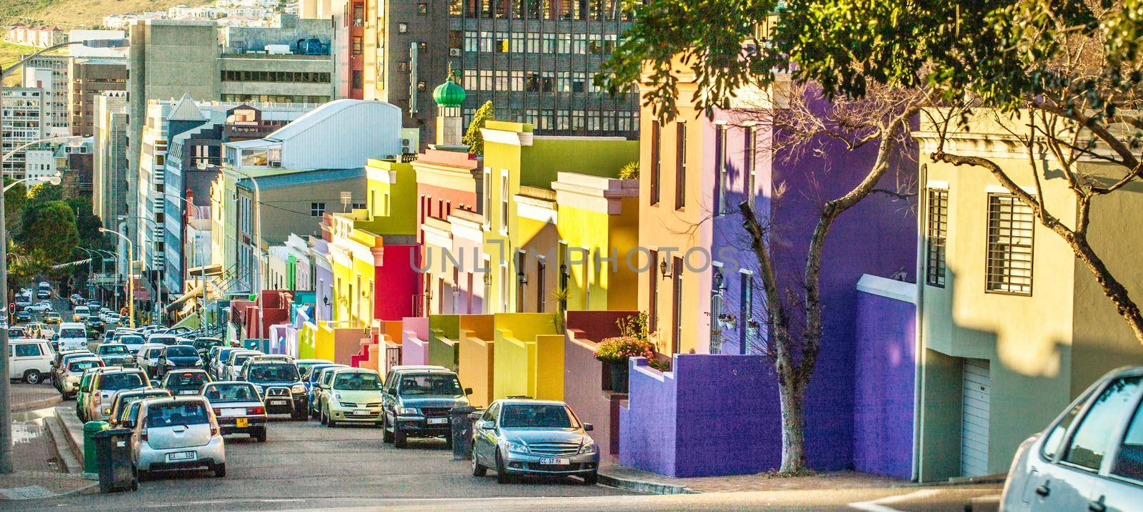 Shot of the colorful homes of the Bo Kaap, Cape Town.