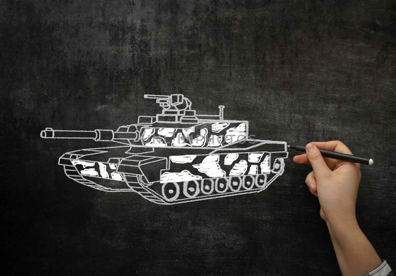 tank on the blackboard drawn in chalk by Alla_Morozova93