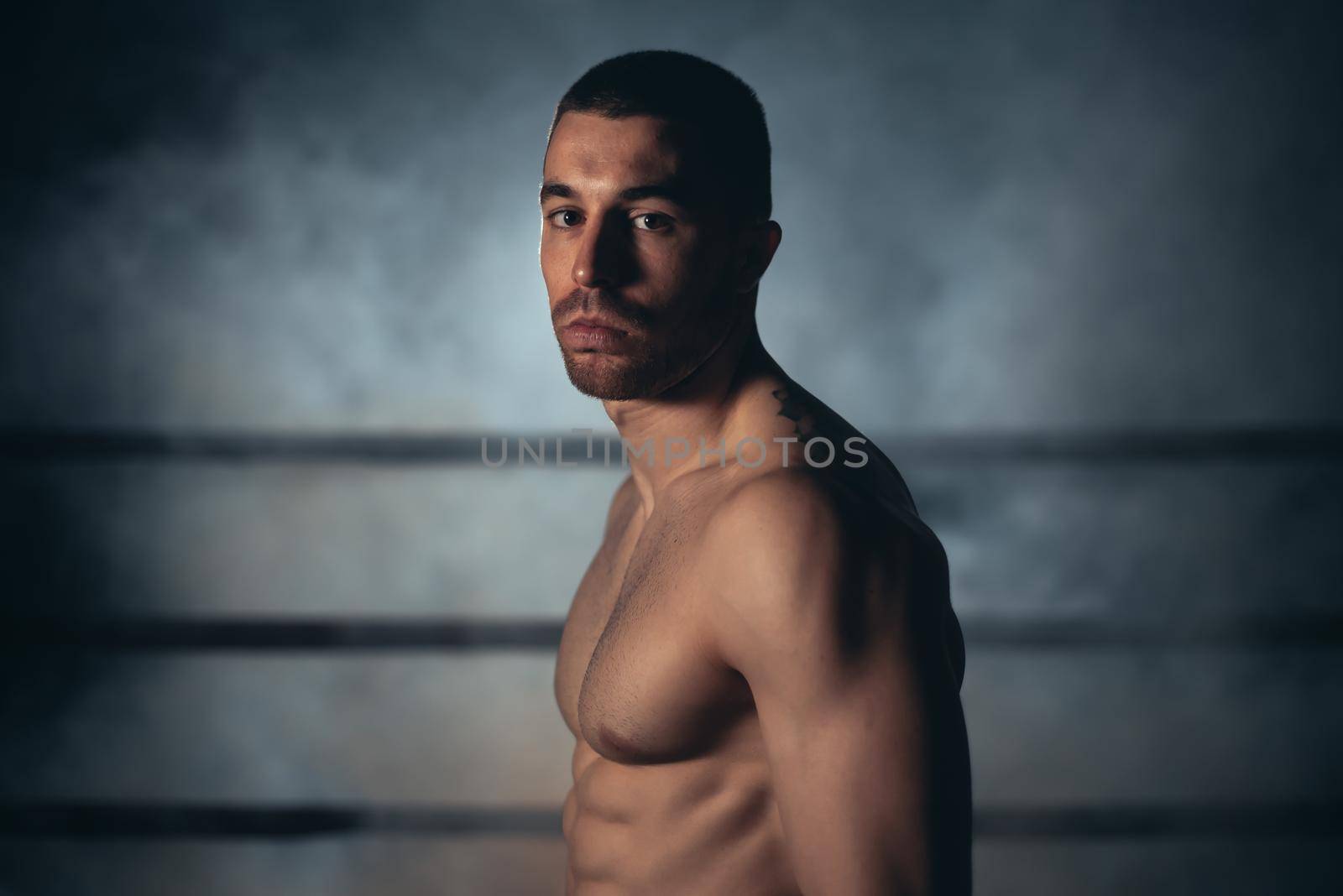 Mixed martial artist posing in a ring. by HERRAEZ