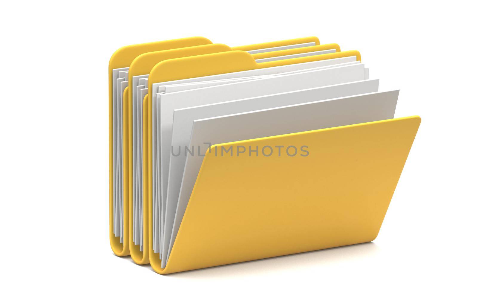 Three Yellow folders icon opened 3D rendering illustration isolated on white background