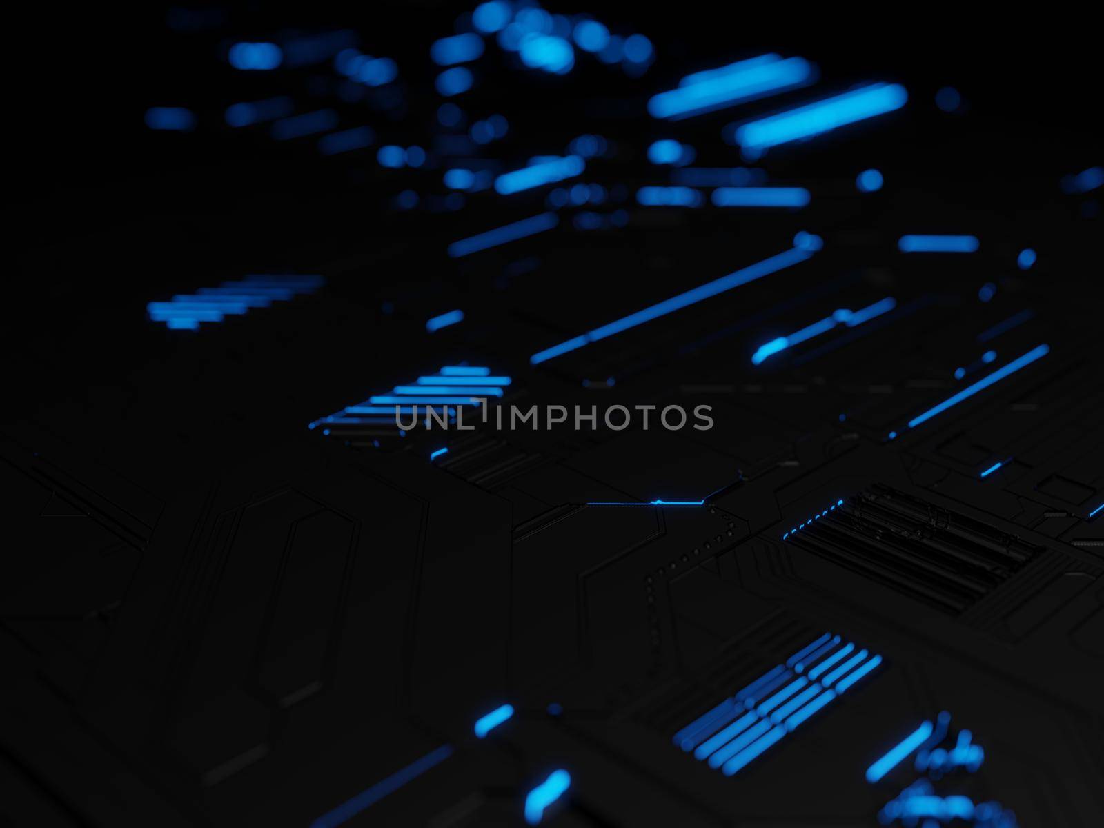 Close up of computer circuit board in blue. High quality photo