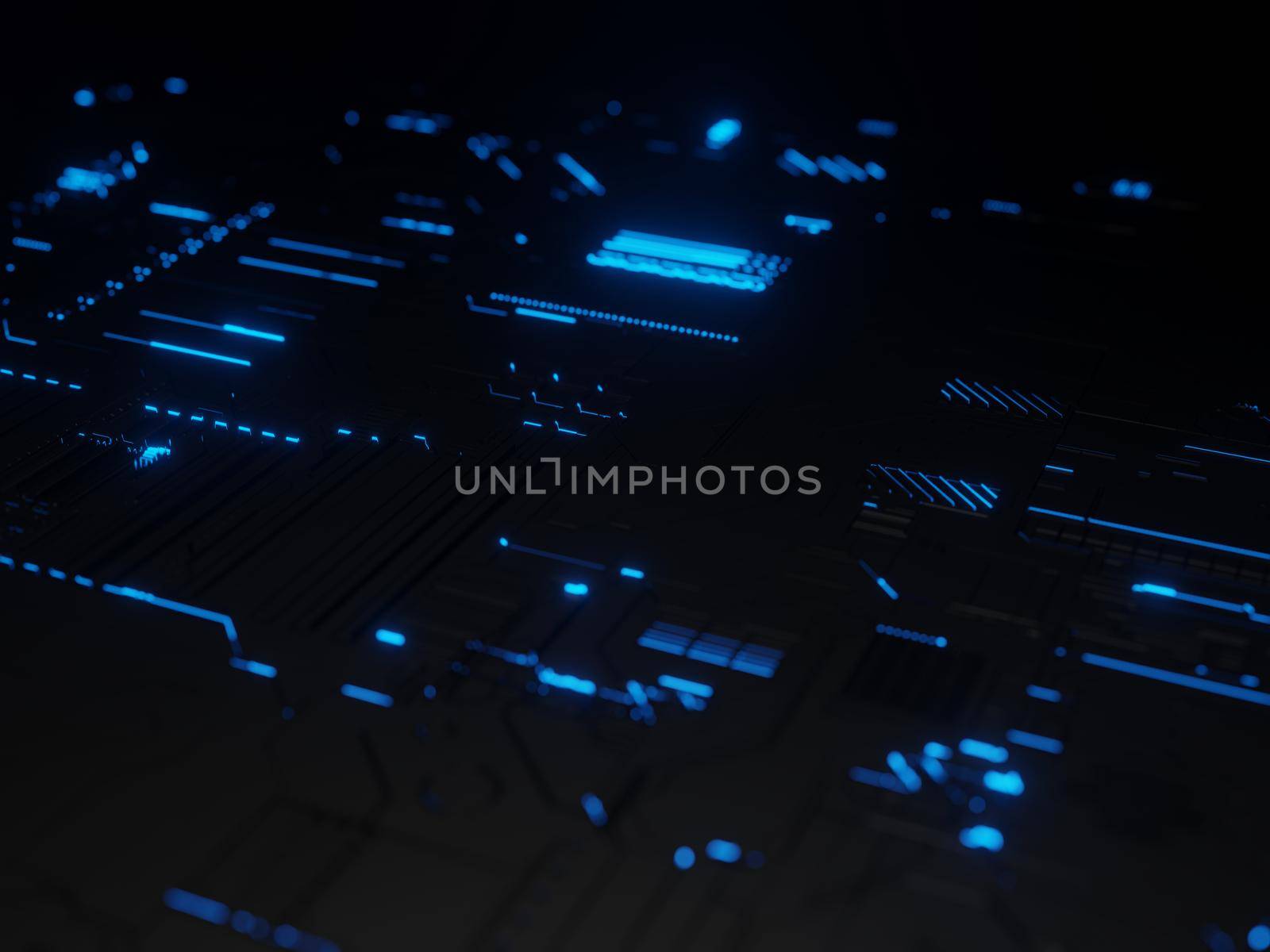 Close up of computer circuit board in blue by Zurijeta