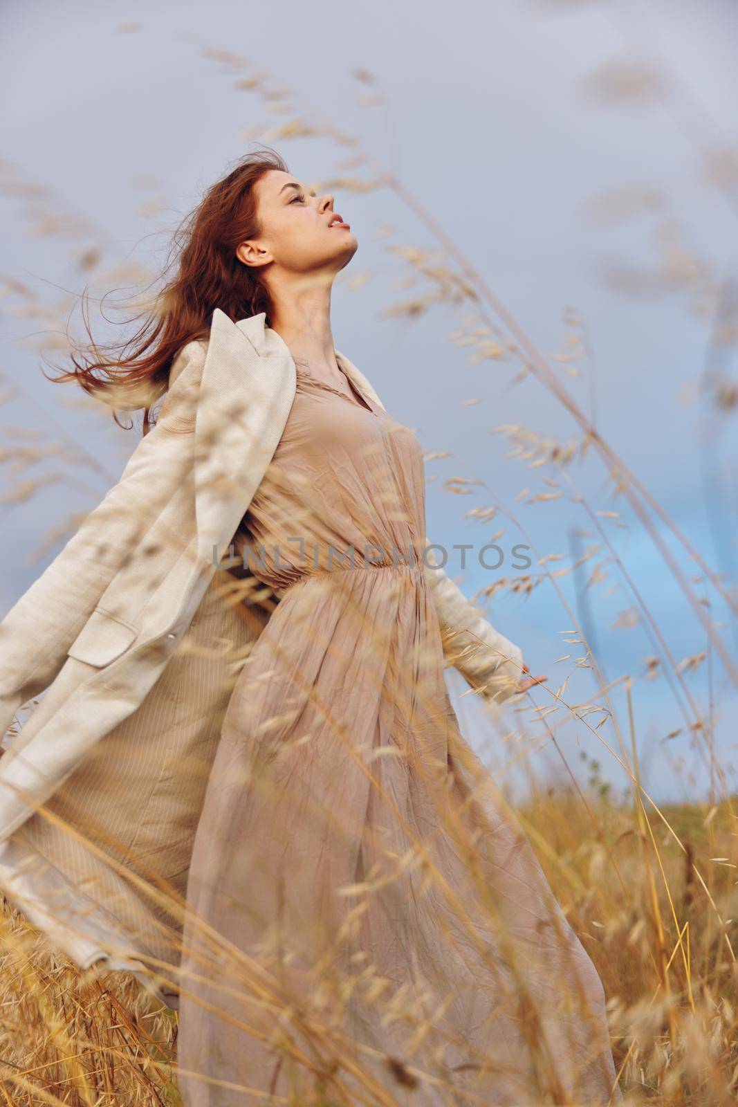 beautiful woman coat outdoors walk autumn season concept. High quality photo