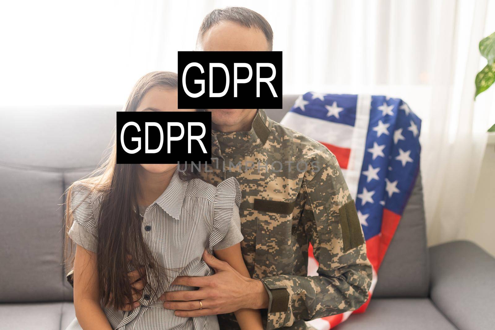 GDPR - General Data Protection Regulations Military concept. Soldier offers a padlock with gdpr word surrounded stars. European Data Security System