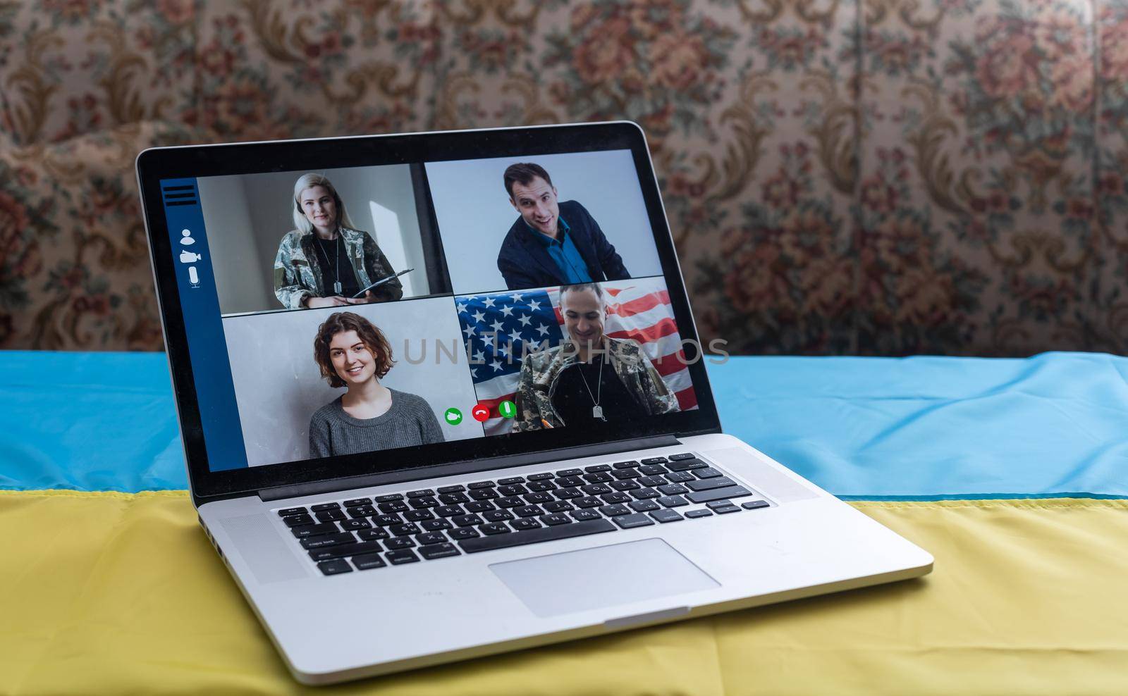 Online Digital Media Support For Ukraine. Freedom And Patriotism Concept. laptop family by Andelov13