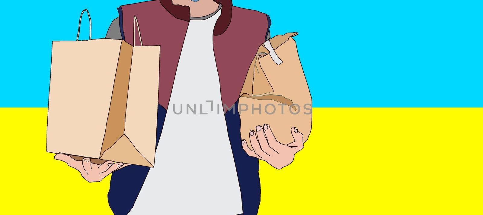 Cardboard box Ukraine. flag of ukraine. delivery man by Andelov13