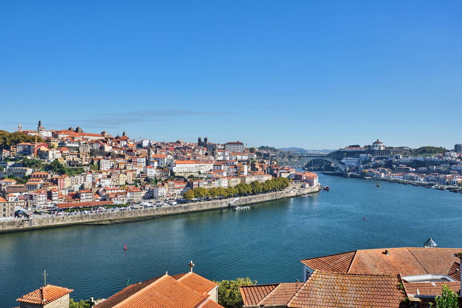 View over Porto with the river Douro and the iron bridge in the back