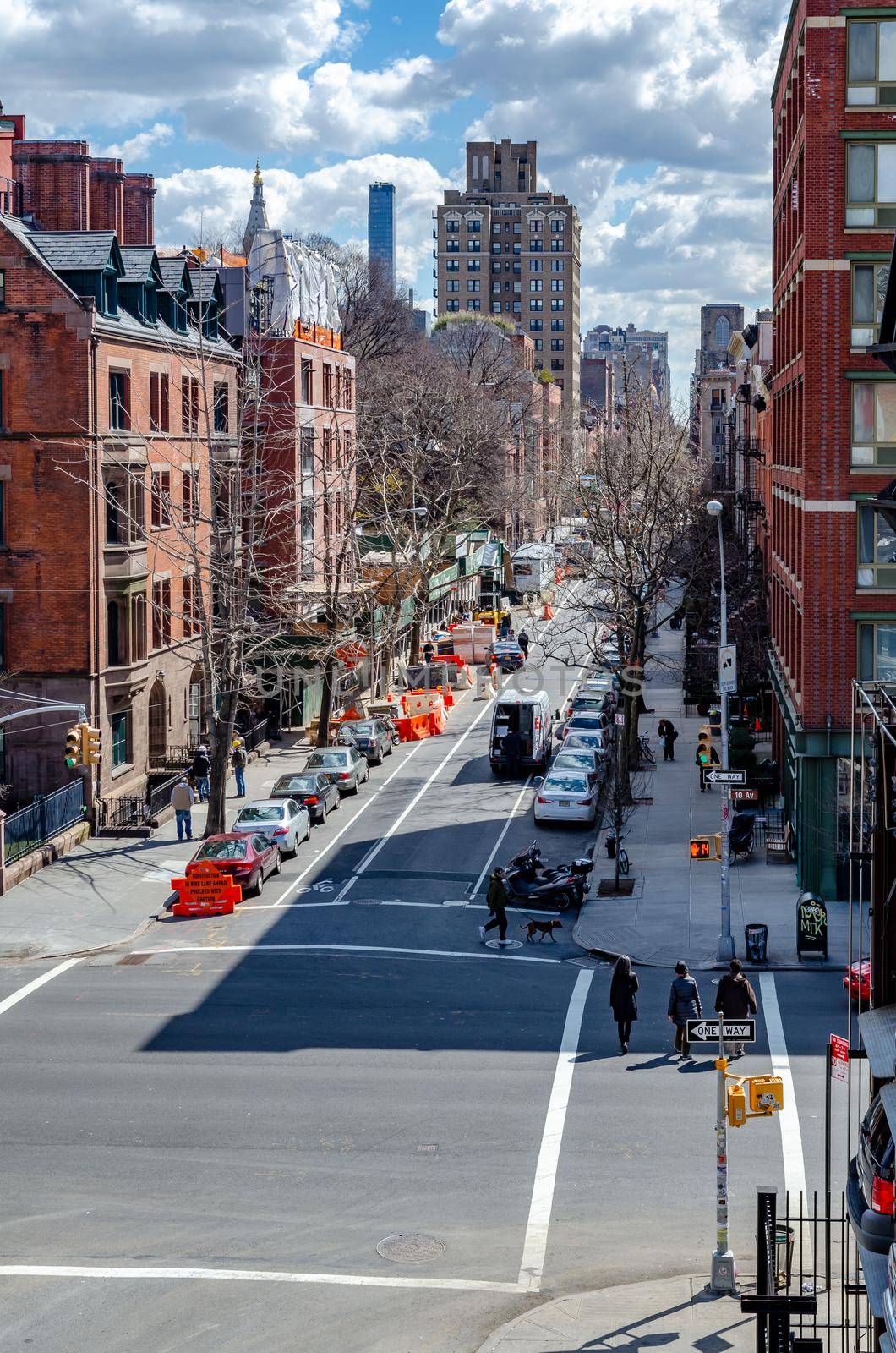 Chelsea crossroads City Street, aerial view from the High Line Rooftop Park, New York City by bildgigant