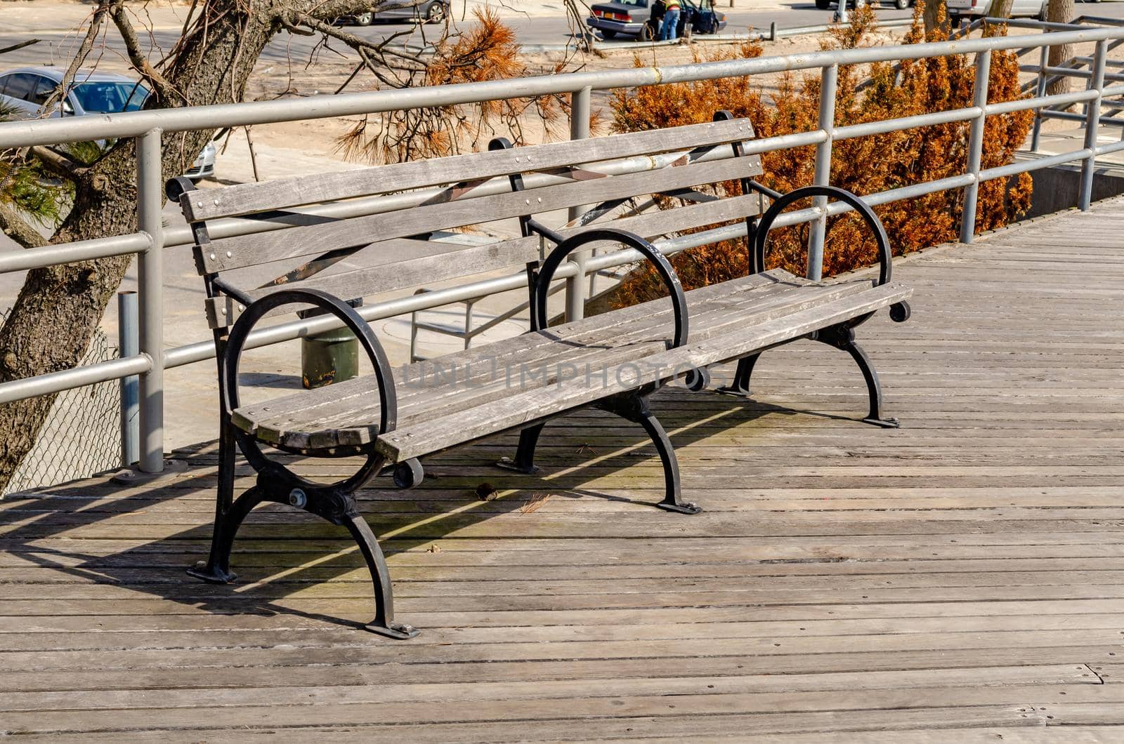 Bench at Beach Promenade of Coney Island, New York City by bildgigant