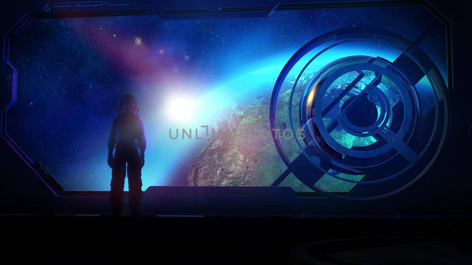 Fantasy on the theme of the future of space exploration and astronautics. 3D render.
