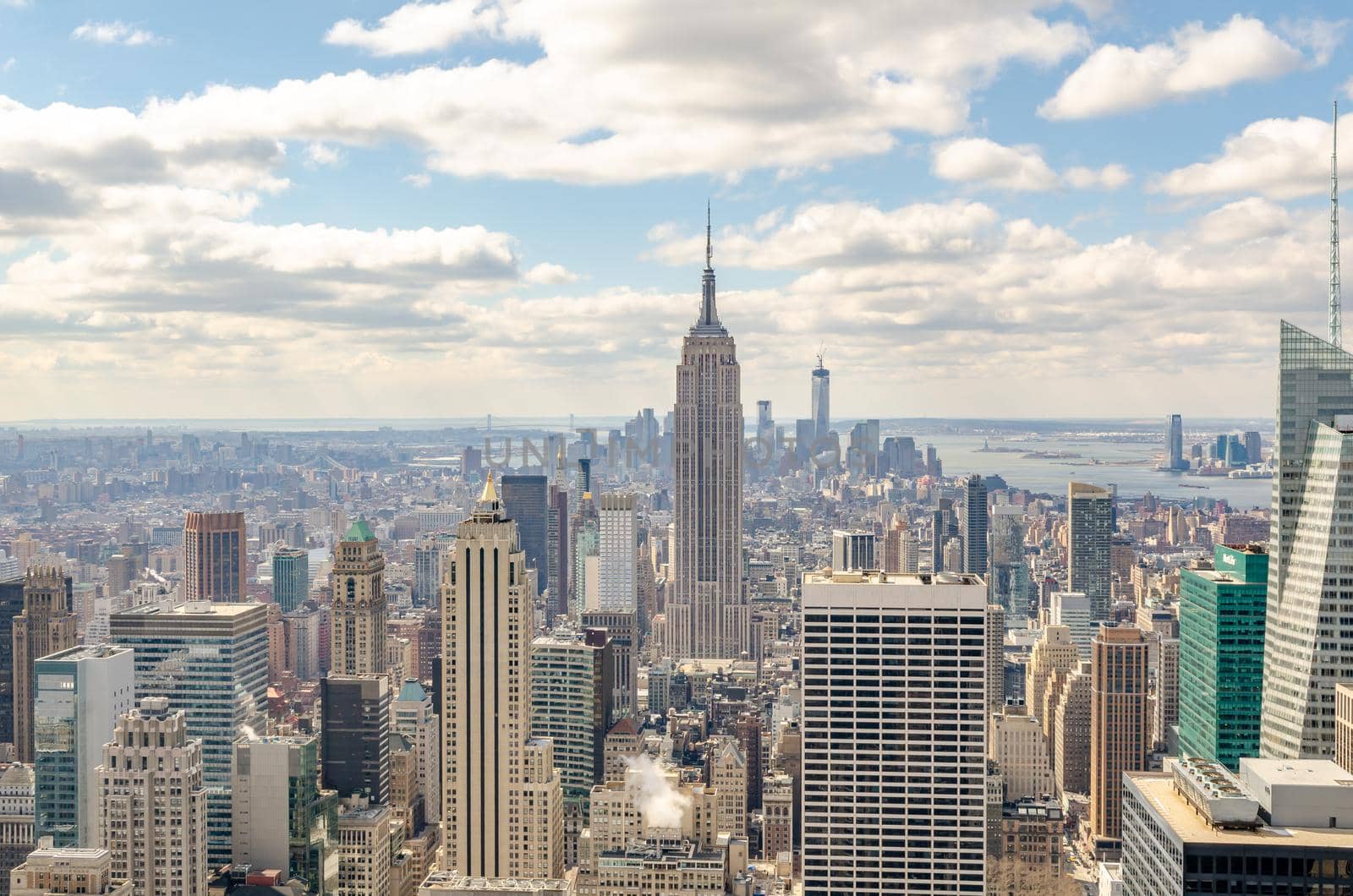 Manhattan Skyline with Empire State Building, aerial view from Rockefeller Center, New York City by bildgigant