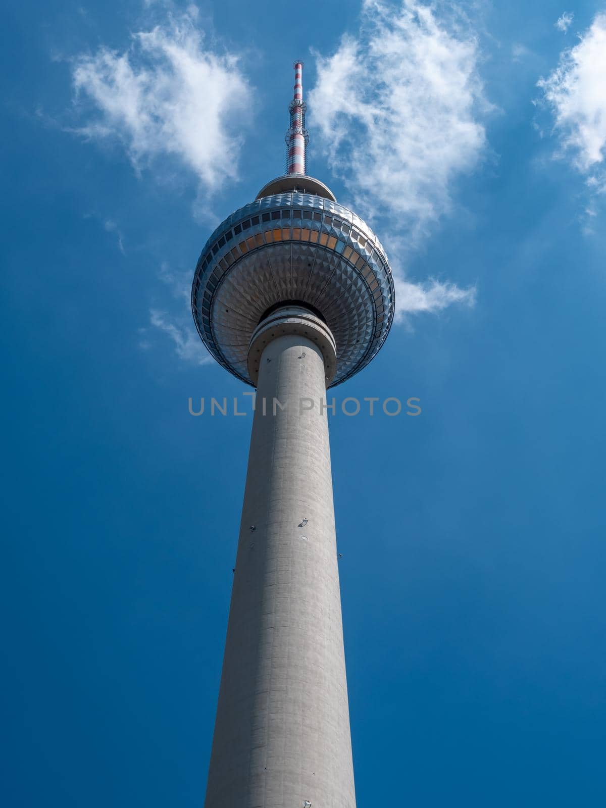 Berlin Television Tower from low angle during summer, germany
